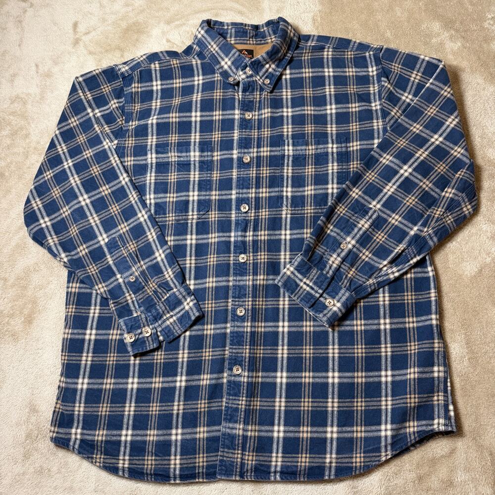Ridgecut Toughwear Heavyweight Flannel Shirt Blue Tan Plaid Work Shirt Sz XL - Picture 1 of 8